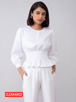 Twenty Dresses by Nykaa Fashion - Work White Solid Scoop Neck Top