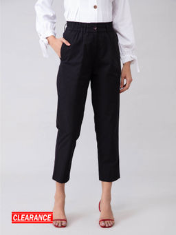Twenty Dresses by Nykaa Fashion - Work Black Solid Elasticated Waist Cropped Pants