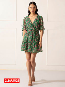 Twenty Dresses by Nykaa Fashion - Multi Color Printed V Neck Knee Length Dress