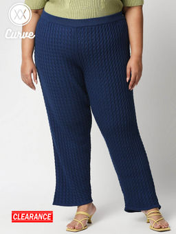 Twenty Dresses by Nykaa Fashion - Curve Navy Blue Solid Knitted Pants