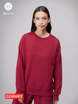 Twenty Dresses by Nykaa Fashion - Basics Maroon Oversized Graphic Sweatshirt