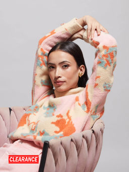 Twenty Dresses by Nykaa Fashion - Multicolor Abstract Floral Jacquard Turtle Neck Sweater