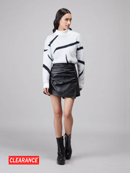 Twenty Dresses by Nykaa Fashion - White And Black Abstract Animal Jacquard Sweater