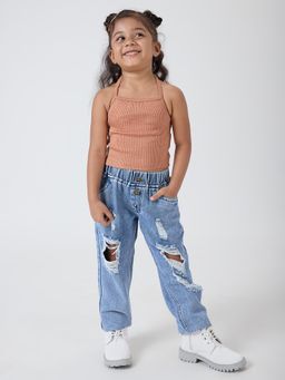 Hopscotch - Brown Top With Distress Jeans