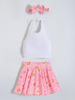 Hopscotch - Halter Neck Crop Top and Floral Skirt with Headband
