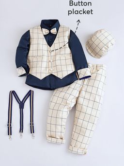 Hopscotch - Checkered Formal Shirt with Waistcoat & Pant Cap Suspender Bow