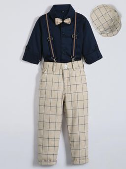 Hopscotch - Boys Beige Shirt and Pant with Suspender, Bow and Cap
