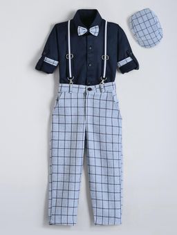 Hopscotch - Boys Grey Shirt and Pant Formal Set with Suspender, Bow and Cap