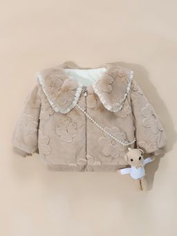 Hopscotch - Textured Fuzzy Jacket with Teddy Charm & Bow