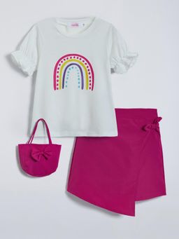 Hopscotch - Printed T-Shirt and Skirt with Handbag