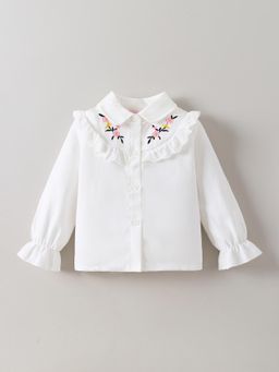 Hopscotch - Floral Embroidered Bishop Sleeve Blouse Shirt