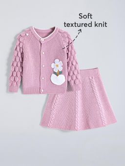 Hopscotch - Bubble Knit Floral Cardigan and Skirt