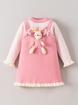 Hopscotch - Applique Full-Sleeve Casual Knee Length Dress with Bear Toy
