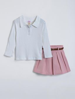 Hopscotch - Textured Top and Skirt With Belt