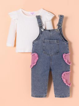 Hopscotch - Top and Heart Patch Denim Dungaree