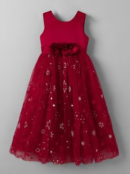 Hopscotch - Floral Applique Sleeveless Gown with Bow