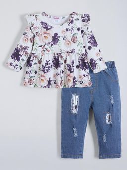 Hopscotch - Floral Top and Distressed Jeans