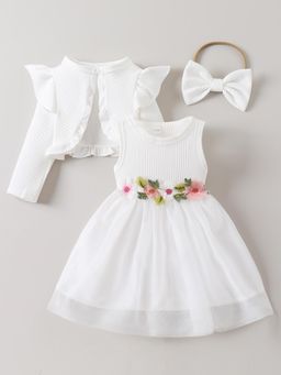 Hopscotch - Floral Embroidered Casual Knee Length Dress and Jacket & Headband