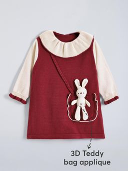Hopscotch - Teddy Applique Casual Knee Length Dress with Bag
