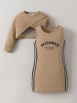 Hopscotch - Text Print Casual Knee Length Dress with Sweatshirt