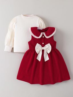Hopscotch - Peter Pan Collar Bow Knee Length Dress and Top
