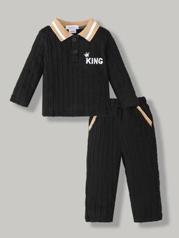 Hopscotch - Textured Full Sleeve Pant With Sweatshirt