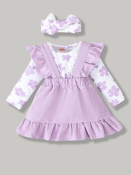 Hopscotch - Floral Print Onesie and Skirt with Headband