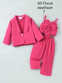 Hopscotch - 3D Floral Applique Pant With Cropped Top & Blazer