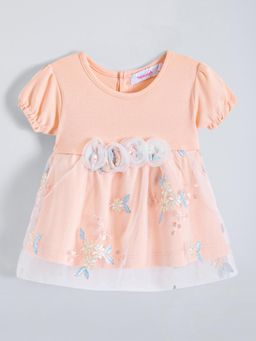 Hopscotch - Floral Applique Embroidered Knee Length Dress