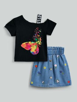 Hopscotch - Floral Embroidered T-Shirt and Skirt