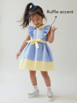 Hopscotch - Stripped Ruffled Casual Knee Length Dress