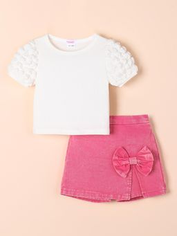 Hopscotch - Textured Arm Bow Skorts & Top