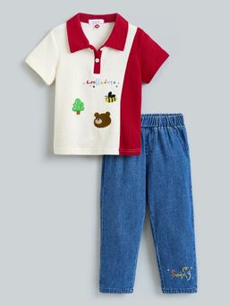 Hopscotch - Textured Embroidered T-shirt and Jeans