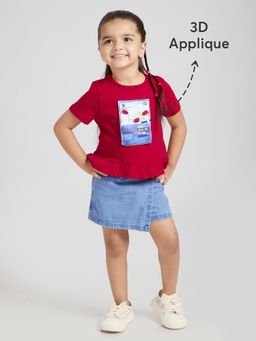 Hopscotch - Graphic Ruffle Cotton Skorts With Top