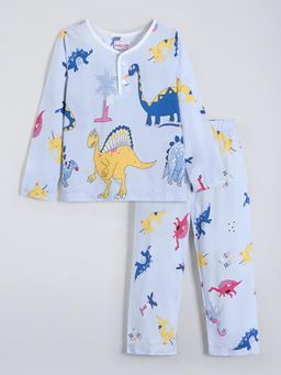 Hopscotch - Blue Dinosaur Printed T-shirt and Pyjama