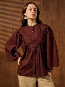 Globus - Women Brown Mandarin Collar Shirt