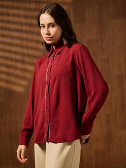 Globus - Women Maroon Collared Neck Party Shirt
