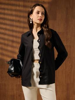 Globus - Women Black Collared Neck Party Wear Shirt