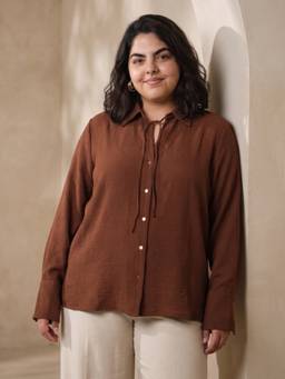 Globus - Gloplus Women Brown Spread Collar Formal Plus Size Shirt