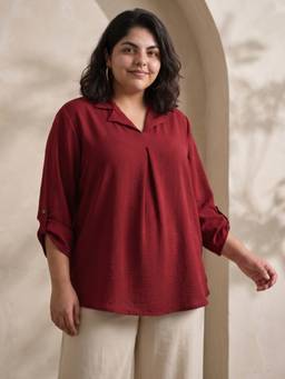 Globus - Gloplus Women Maroon Formal Plus Size Shirt