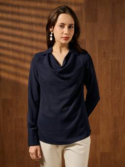 Globus - Women Navy Blue Collar Neck Top