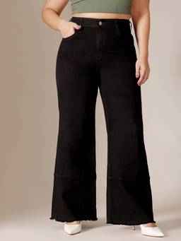 Miss Chase - A+ Curve Collection Plus Size Women Black Wide Leg Stretchable Denim Jeans