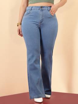Miss Chase - A+ Curve Collection Plus Size Blue Bootcut Stretchable Jeans