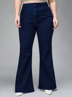 Miss Chase - A+ Curve Collection Plus Size Navy Blue Bootcut Jeans