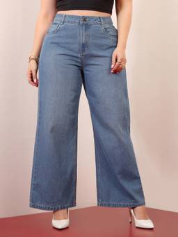 Miss Chase - A+ Curve Collection Plus Size Light Blue Wide-Leg Jeans