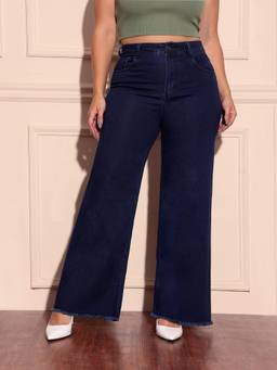 Miss Chase - A+ Curve Collection Plus Size Navy Blue Wide-Leg Jeans
