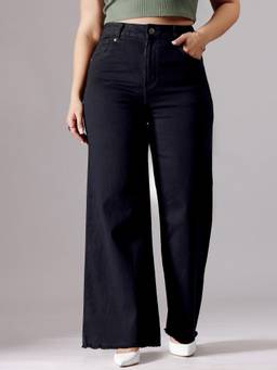 Miss Chase - A+ Curve Collection Plus Size Black Wide Leg Jeans