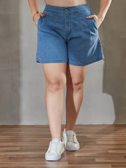 Miss Chase - A+ Curve Collection Plus Size Blue Denim Shorts