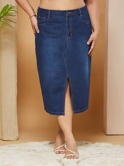 Miss Chase - A+ Curve Collection Plus Size Dark Blue A-Line Skirt