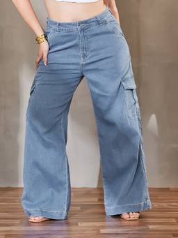 Miss Chase - A+ Curve Collection Plus Size Blue Wide Leg Jeans